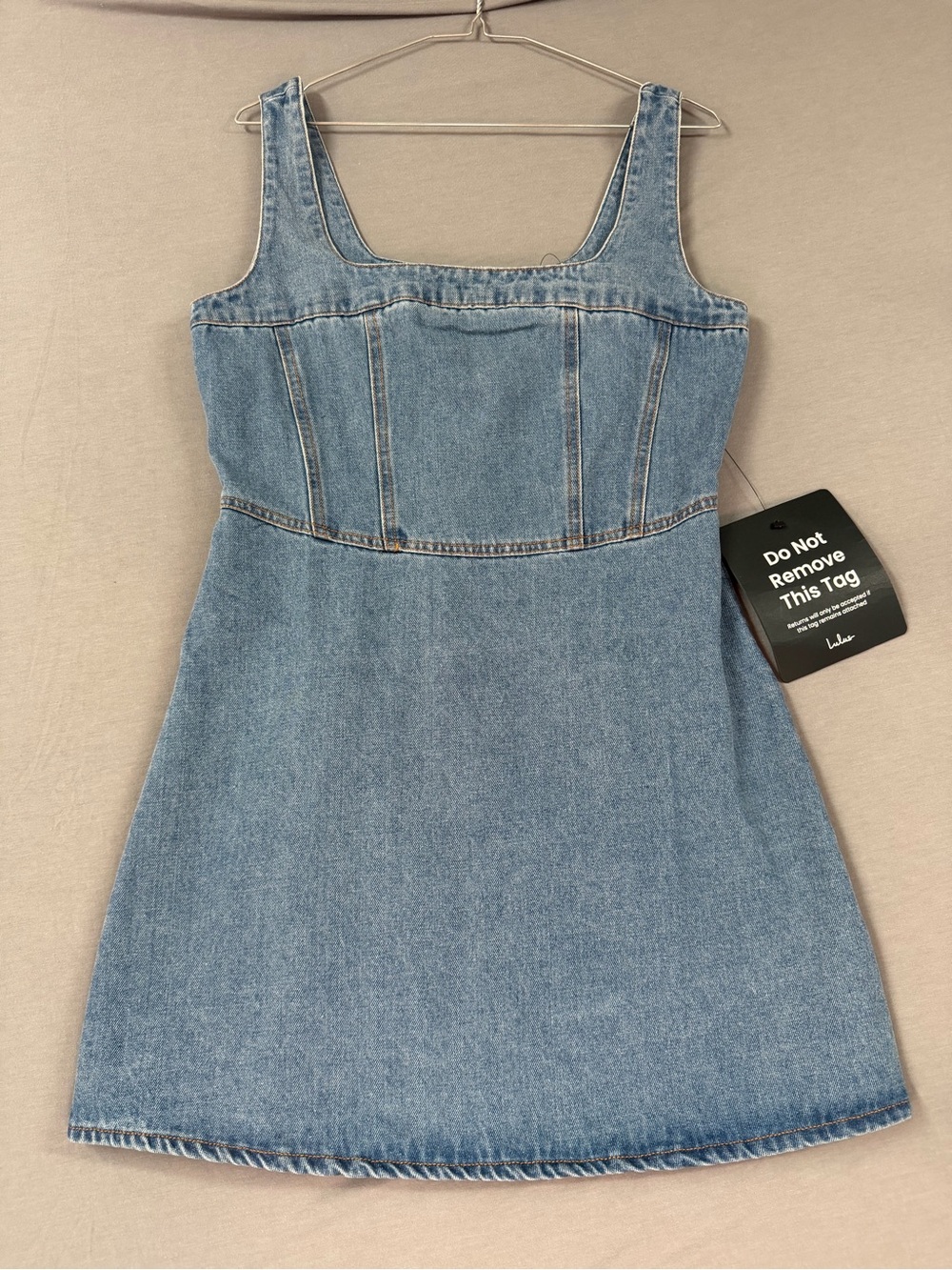 Lulus So Delighted Denim Corset Seam Mini Dress S NWT